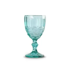 Teal Embossed Stem Glasses (4)|Chefanie Outlet